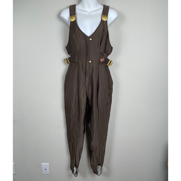 Volpe Neve Retro Ski Overalls Brown Size 4-6 Stirrup All-in-One Made in Japan - Picture 1 of 10